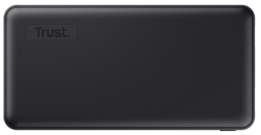 Egy fekete power bank texturált felülettel.