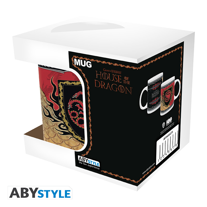 Game of Thrones: House of the Dragon-Tasse in einer Box. Enthält das Logo und Design der Show auf weißem Hintergrund.