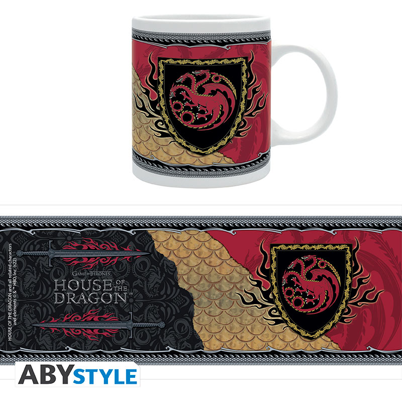 Game of Thrones-Tasse. Enthält das Targaryen-Wappen und den Titel der Serie.