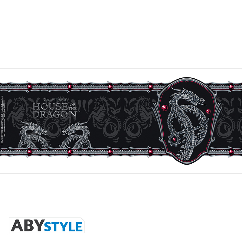 Game of Thrones House of the Dragon Poster. Drachenbilder und Text auf schwarzem Hintergrund.