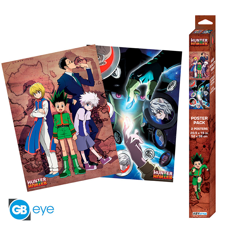 Hunter x Hunter-Posterpack mit Anime-Charakteren auf der Vorder- und Seite.