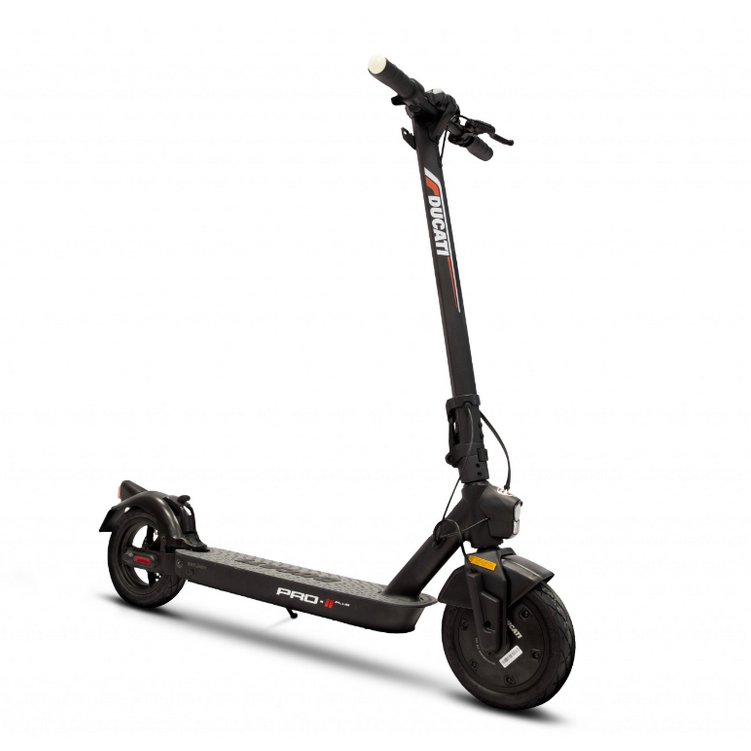 Patinete eléctrico - Ducati PRO II DU-MO-210005, 350W, 100 kg, 25 km/h, 35 km autonomía, Suspensión trasera, Luces LED, Plegable, IPX4, Negro