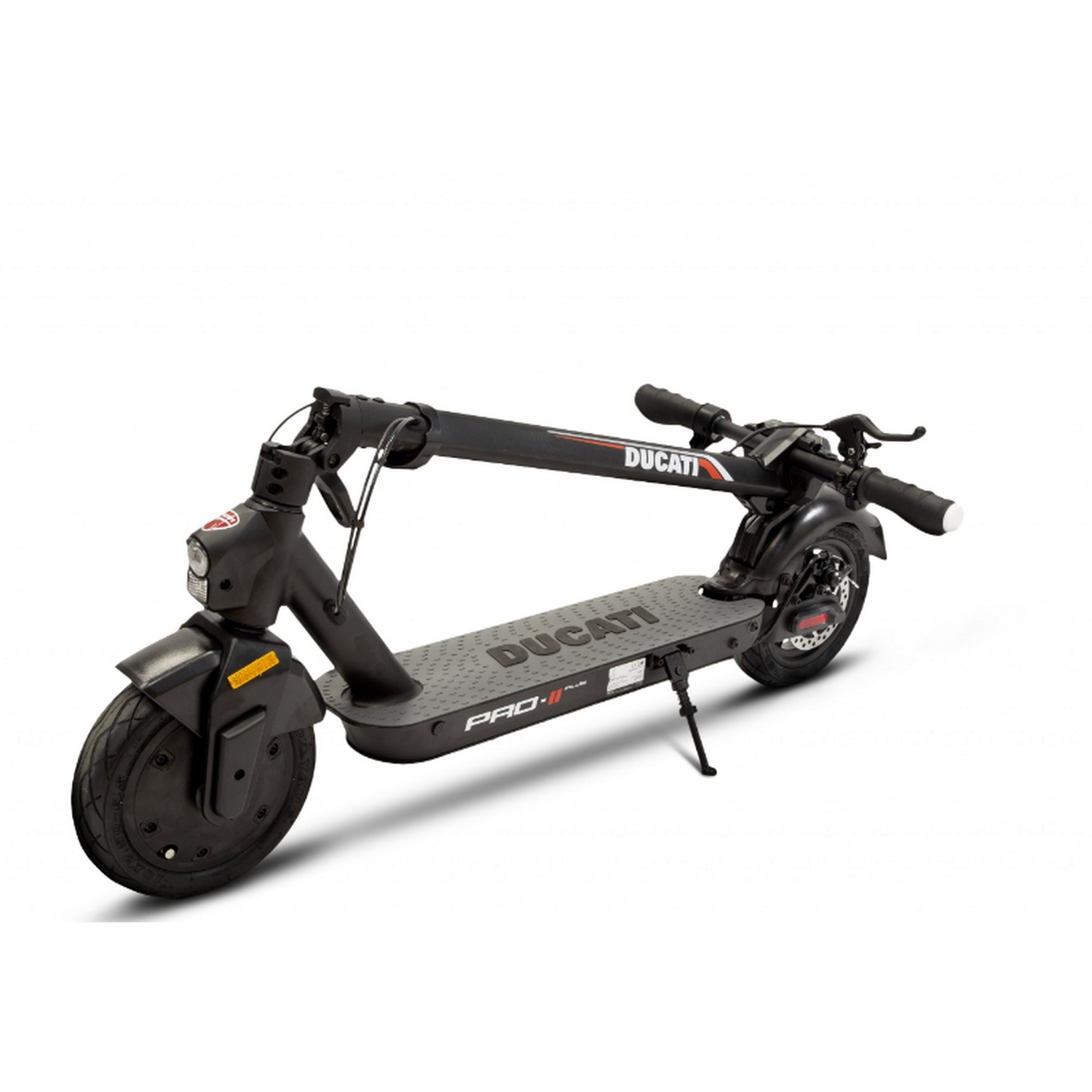 Patinete eléctrico - Ducati PRO II DU-MO-210005, 350W, 100 kg, 25 km/h, 35 km autonomía, Suspensión trasera, Luces LED, Plegable, IPX4, Negro