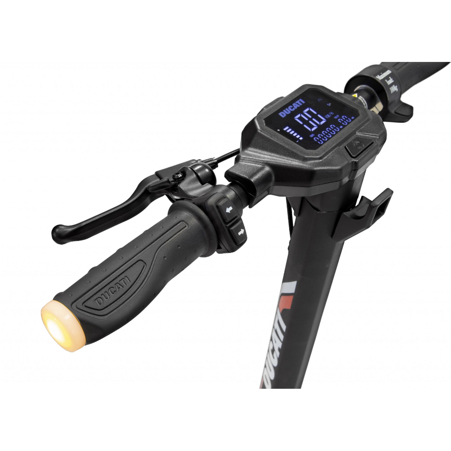 Patinete eléctrico - Ducati PRO-II Plus DU-MO-210010, Hasta 100 kg, Incluye intermitentes en los laterales, 25 km autonomía, Pantalla LCD, Negro