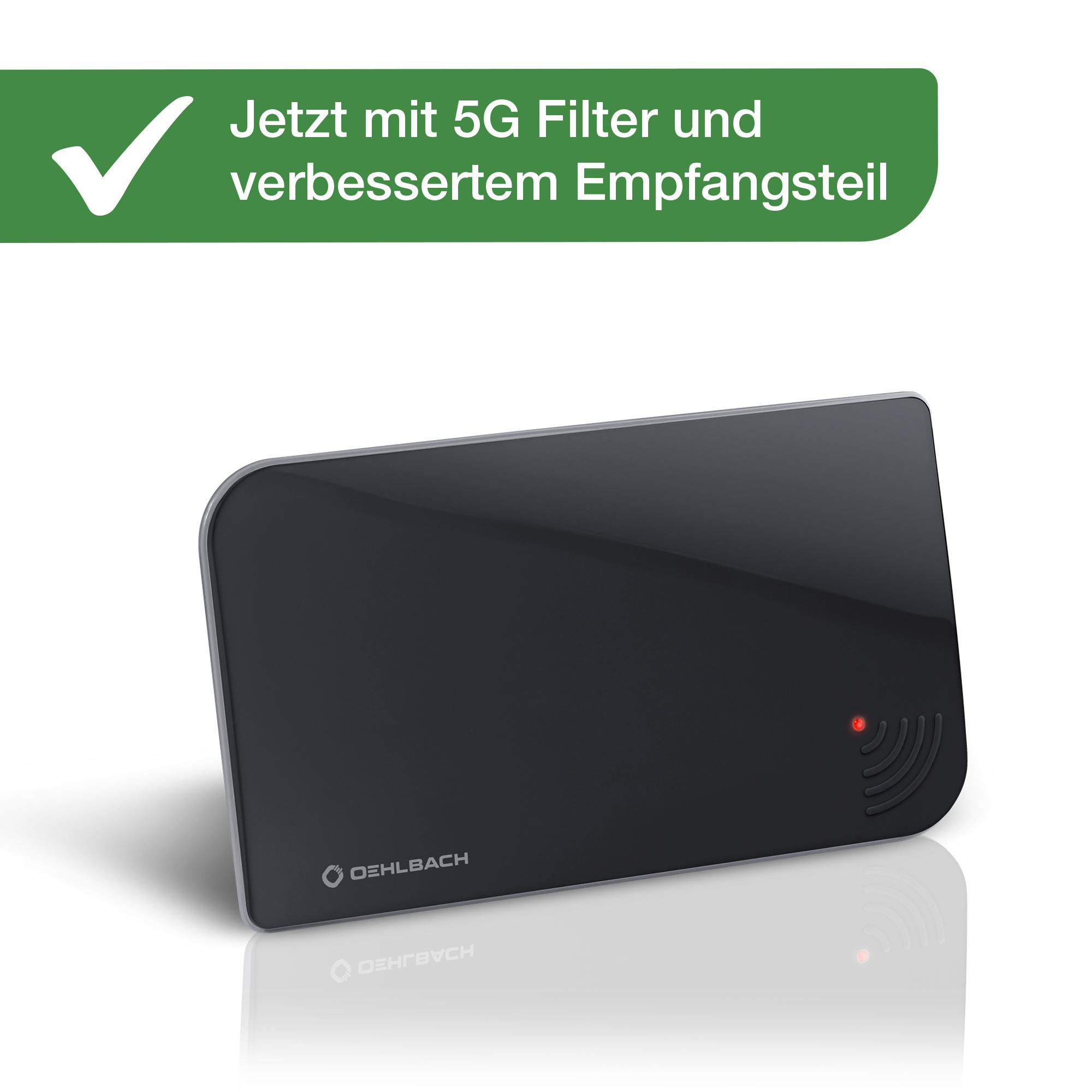 Schwarzes, rechteckiges Gerät mit roter Anzeige und dem Logo von Oehlbach.