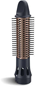 Hair dryer attachment. Black and bronze colors, with bristles visible.