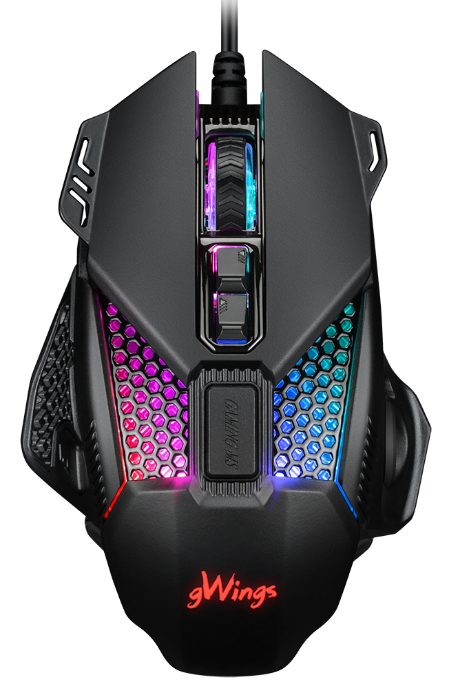 RGB világítású gamer egér. Gombokkal és egyedi dizájnnal rendelkezik.