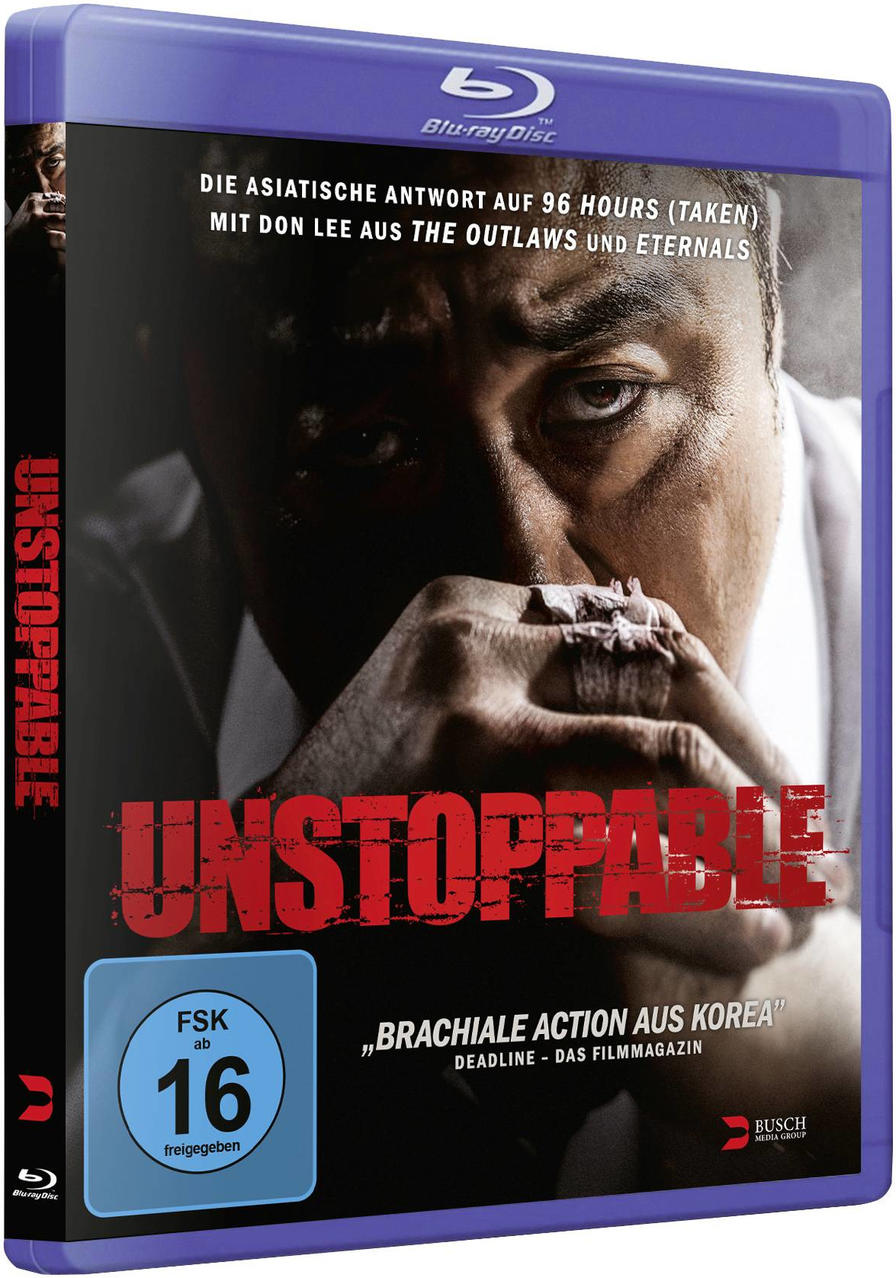 Blu-ray-Disc-Hülle des Films 'Unstoppable'. Auf dem Cover ist ein Mann abgebildet, mit Text und Bewertungen.