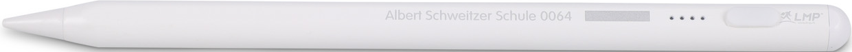 Ein weißer Stift mit dem Aufdruck 'Albert Schweizer Schule 0061'.