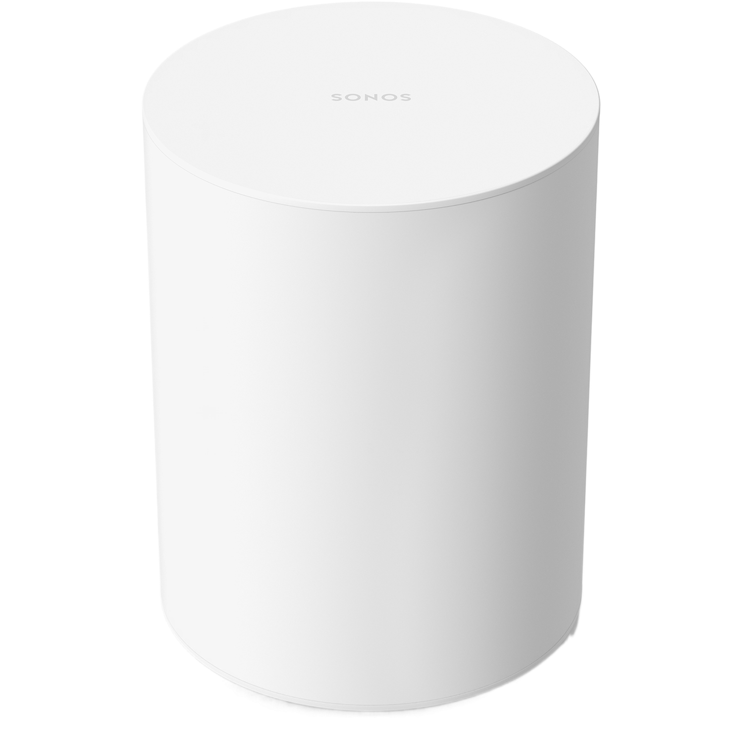 Witte, cilindrische Sonos-luidspreker met zwarte achtergrond.