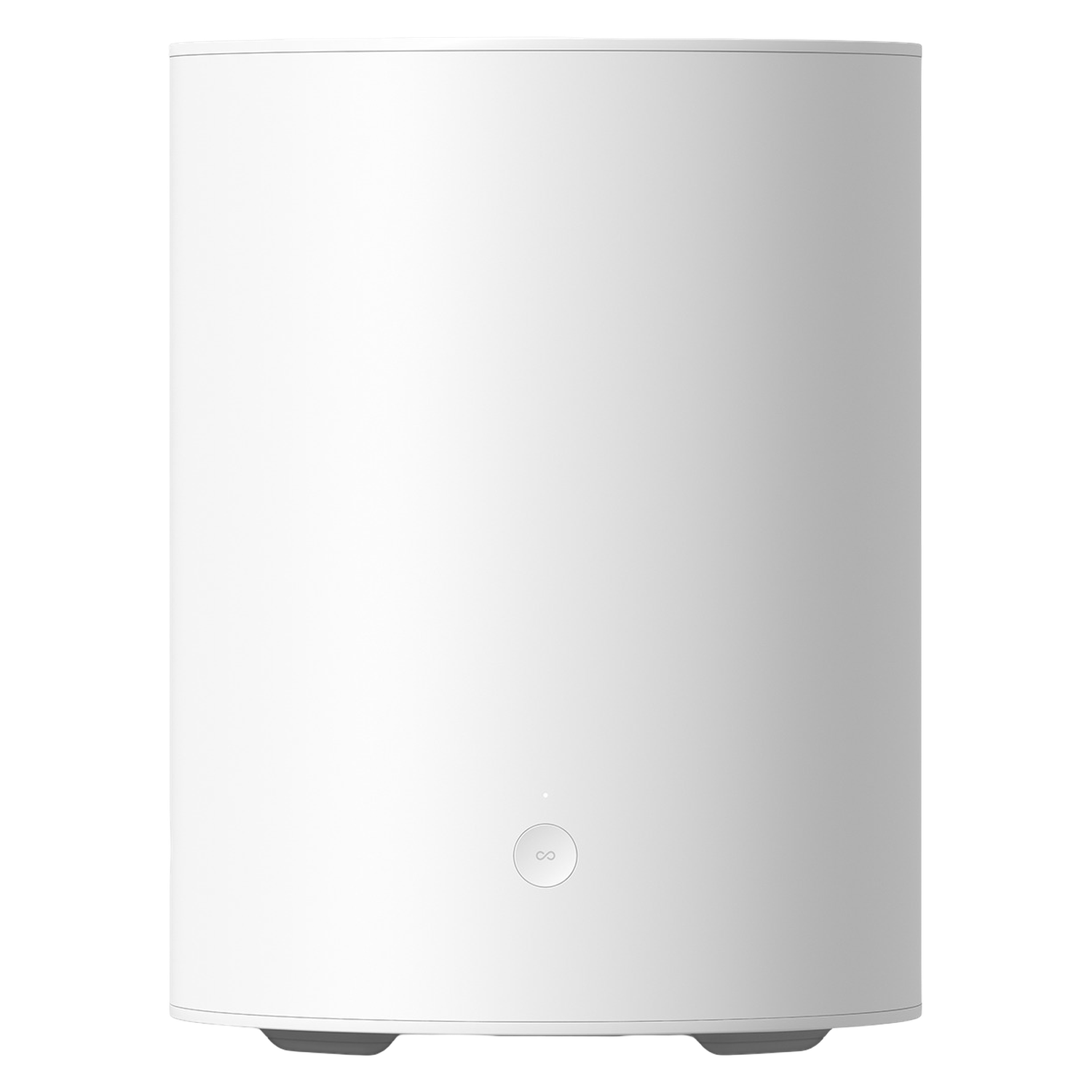 Een witte, cilindrische router met een oneindigheidssymbool aan de voorkant.