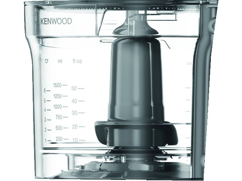Un robot culinaire Kenwood, montrant les composants internes, vue rapprochée.