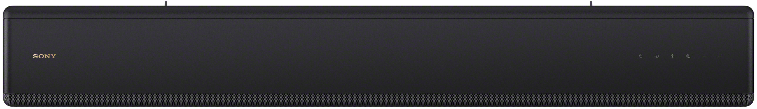 Barre de son noire avec le logo Sony et les commandes sur le dessus.
