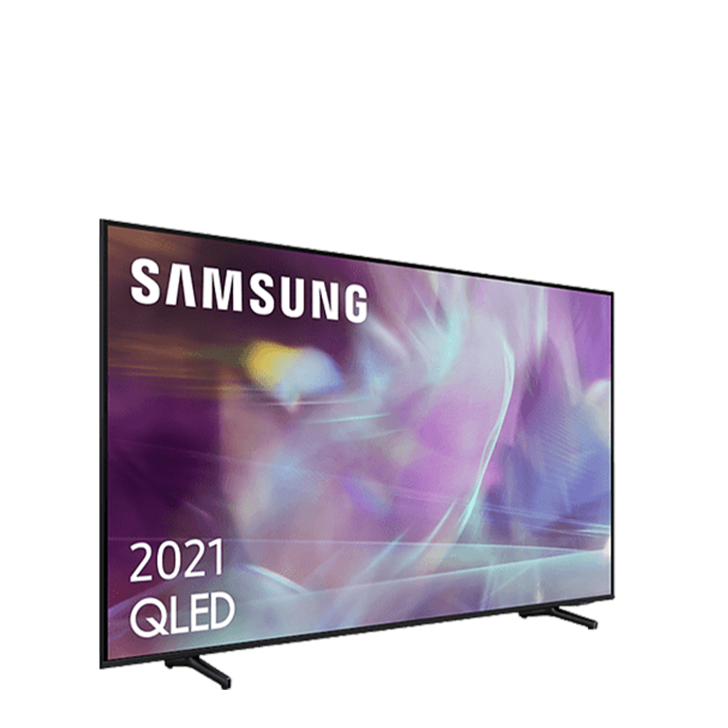 Un televisor Samsung QLED con el año '2021' sobre un fondo negro.