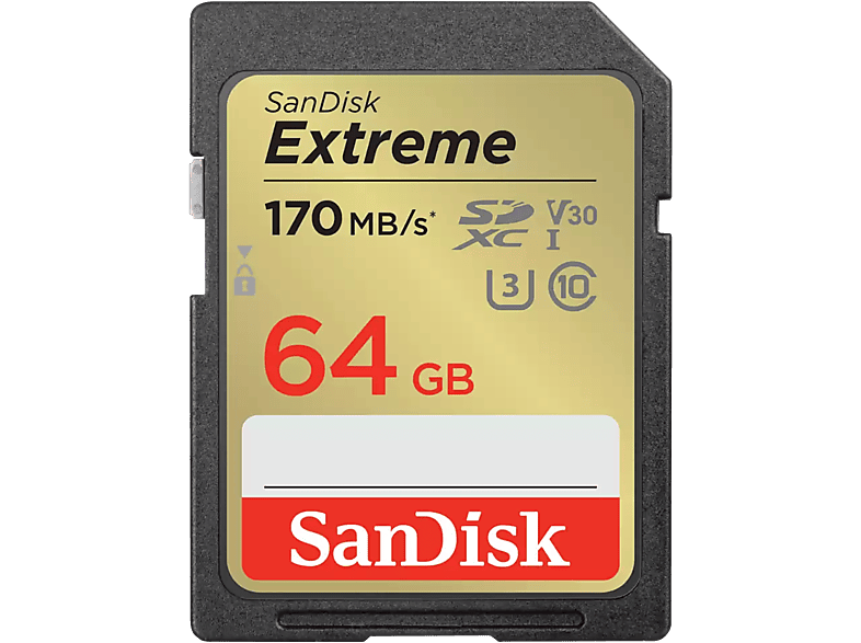 SANDISK Extreme SDXC memóriakártya, 64 GB, 170/80 MB/s, UHS-I, Class 10, U3, V30 (121579)