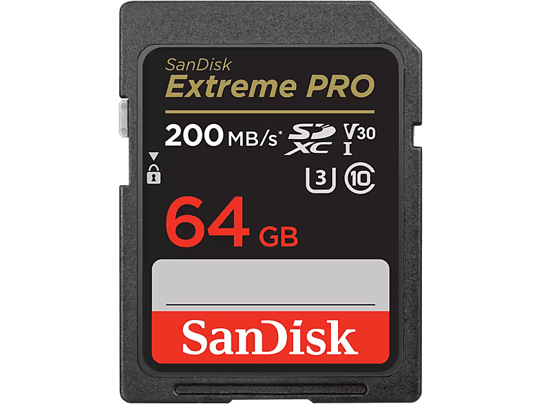 SANDISK Extreme Pro SDXC memóriakártya, 64 GB, 200/90 MB/s, UHS-I, Class 10, U3, V30 (121595)