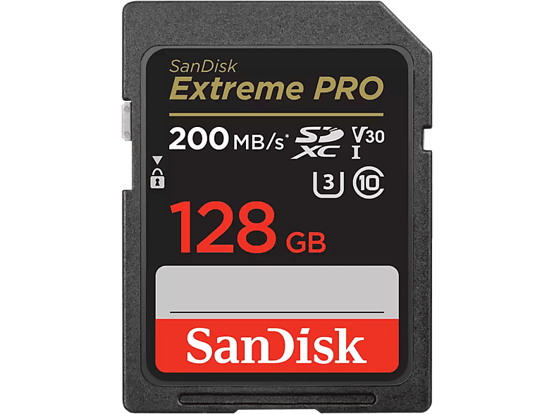 SANDISK Extreme Pro SDXC memóriakártya, 128 GB, 200/90 MB/s, UHS-I, Class 10, U3, V30 (121596)