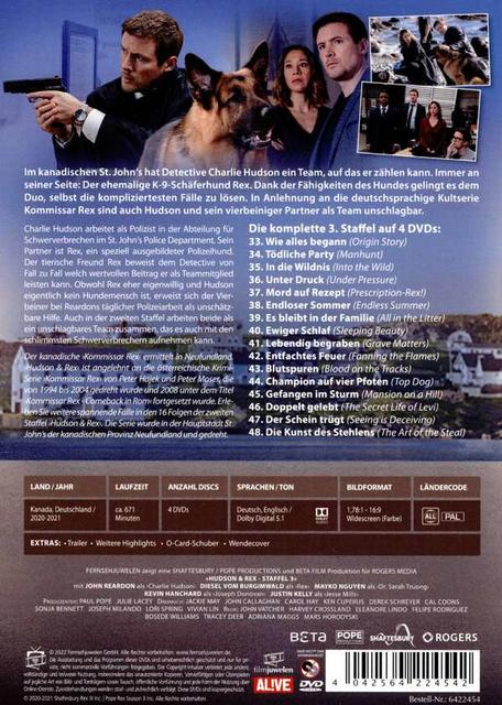 DVD-Hülle für Hudson & Rex, mit Schauspielern und Text.