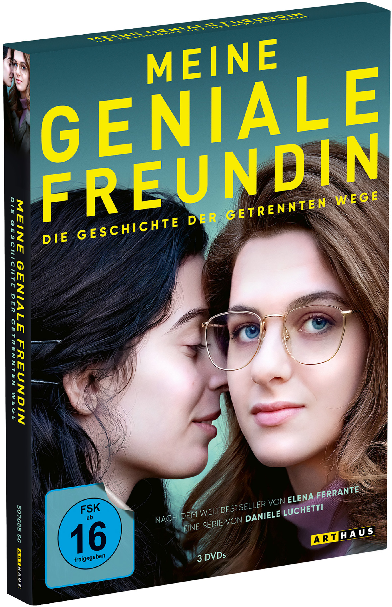 DVD-Hülle mit zwei Frauen, der Titel lautet 'Meine Geniale Freundin' auf Deutsch.