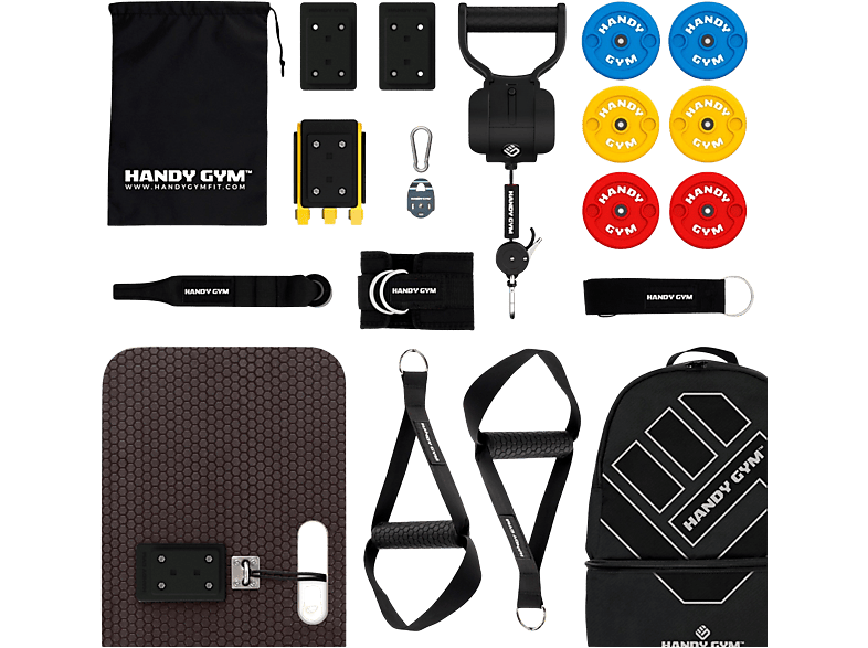 Sistema de poleas inerciales - Handy Gym Pro, Conexión electrónica, Regulador cuerda, Negro