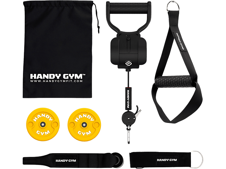 Sistema de poleas inerciales - Handy Gym Go, Resistencia inercial, Regulador cuerda, dinámica, Negro/Amarillo
