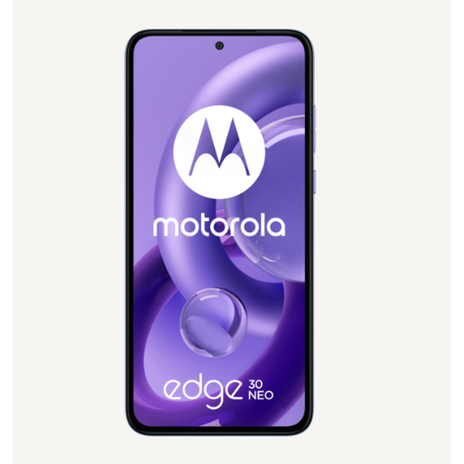 Smartphone Motorola Edge 30 Neo con pantalla grande y logotipo de Motorola.