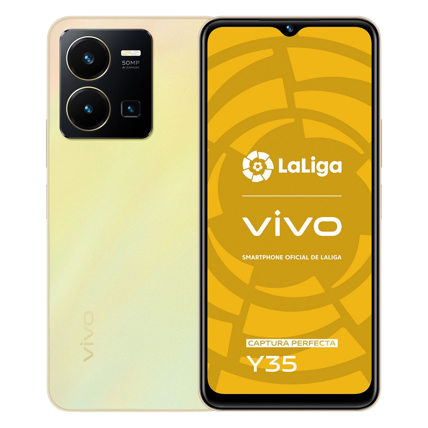 Móvil - vivo Y35, Dawn Gold, 256GB, 8GB, 6.58" Full HD+, Snapdragon 680, Triple cámara 50MP, 5000 mAh, Dual SIM, Android