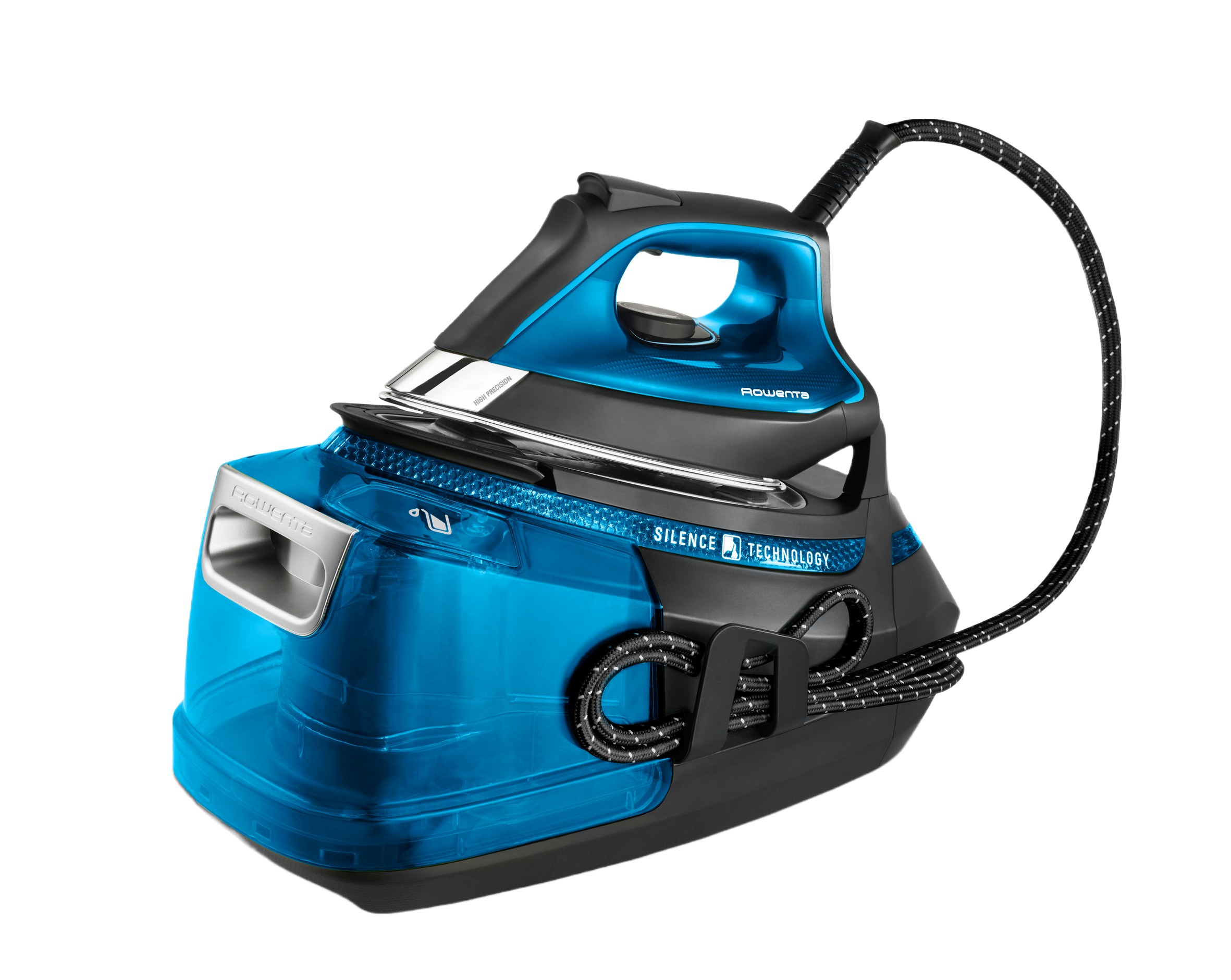 Centro de planchado - Rowenta DG9222 Silence Steam Pro, 2800 W, 7.5 Bar, 1.3 L, 140 g/min, Golpe vapor 480 g/min, Suela Microsteam 400 HD Láser, Azul