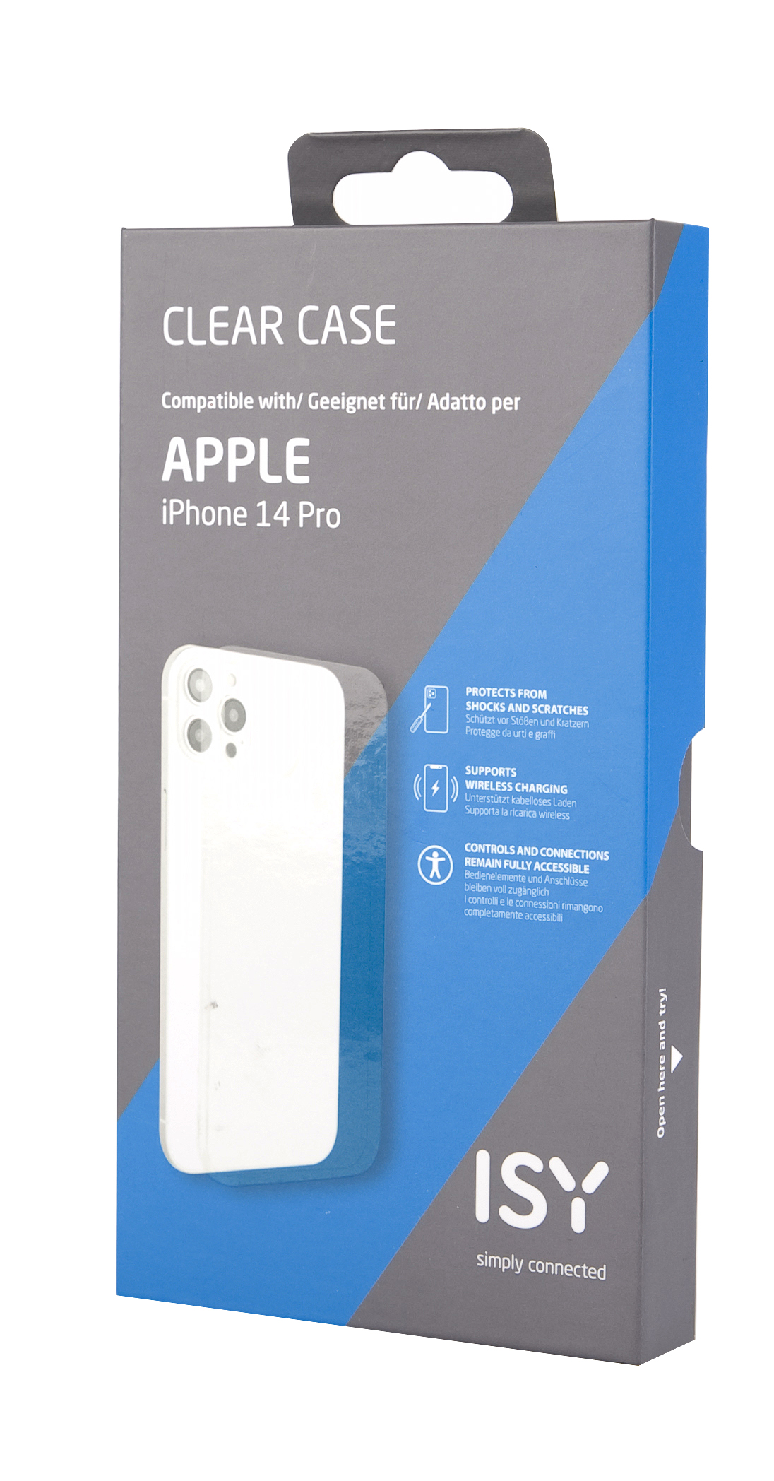 Eine transparente Handyhülle für Apple iPhone 14 Pro, mit sichtbarem Telefon.
