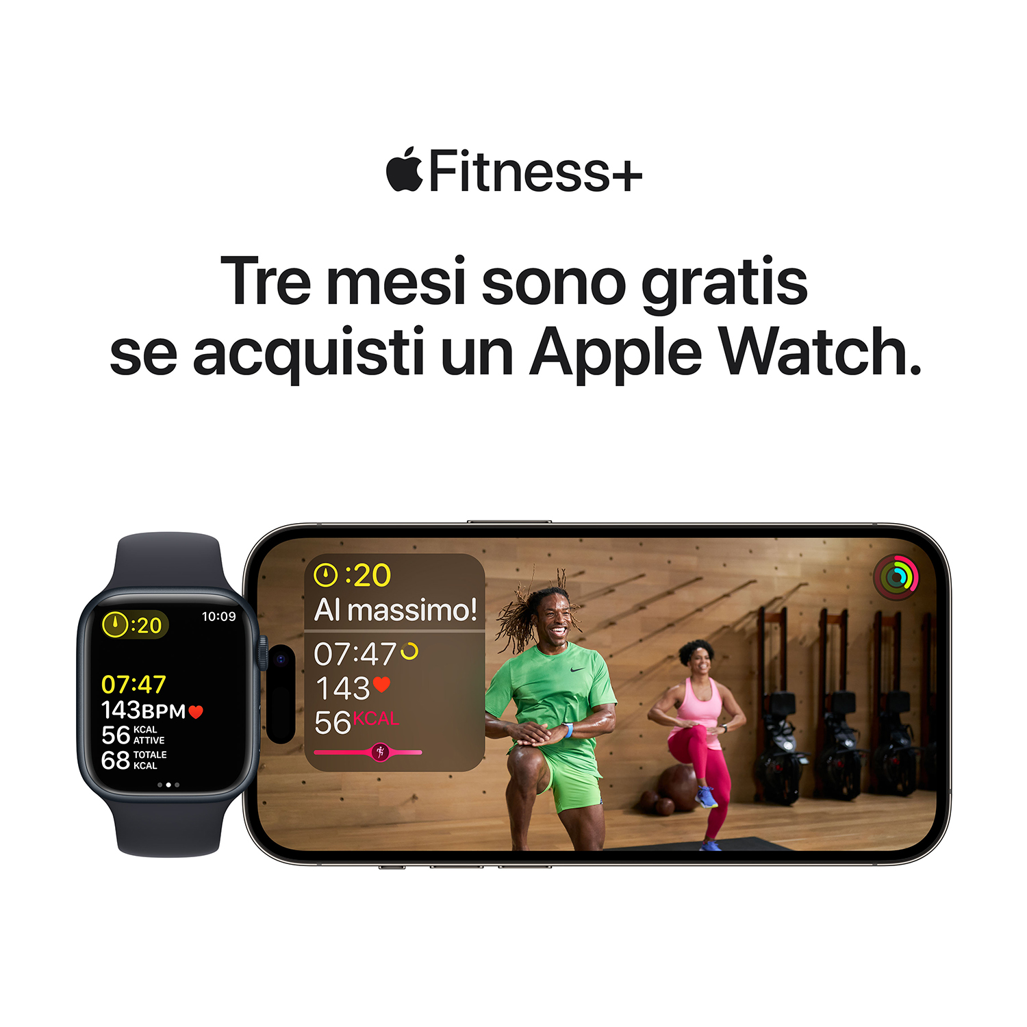 Un Apple Watch che mostra icone e testo in italiano. Le funzionalità sono: sonno, rilevamento cadute e prestazioni.