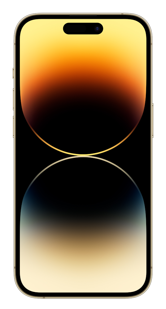 Gold iPhone with a black screen displaying a gradient design.
