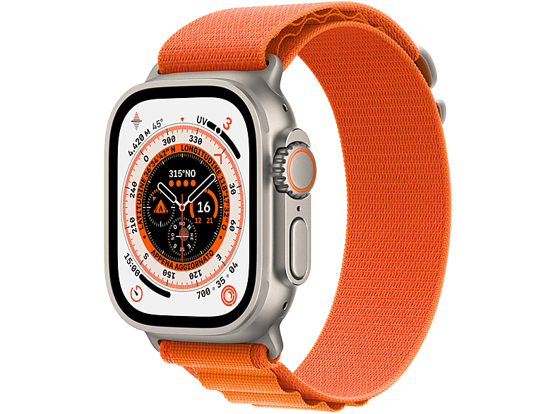 APPLE Watch Ultra GPS + Cellular, 49mm Cassa in titanio con Alpine Loop arancione - Large
