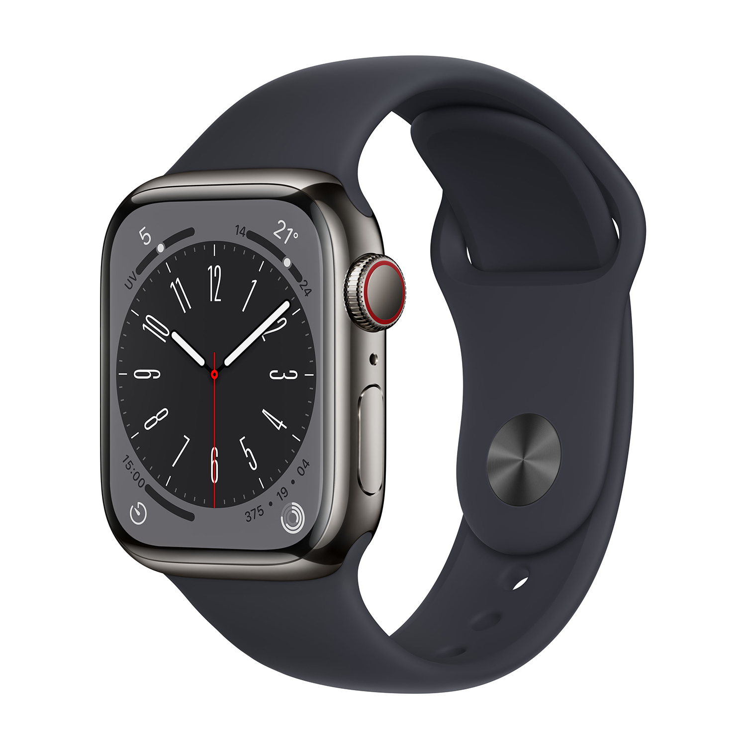 Apple Watch Series 8 GPS + Cellular 41mm Cassa in acciaio inossidabile color grafite con Cinturino Sport Mezzanotte - regular