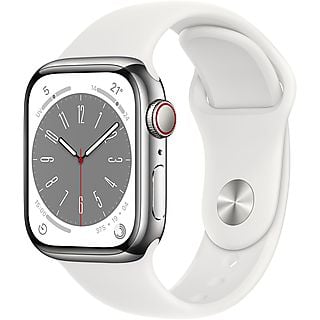 APPLE Watch Series 8 GPS + Cellular 45mm Cassa in acciaio inossidabile color argento con Cinturino Sport bianco - regular