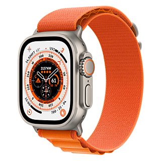 APPLE Watch Ultra GPS + Cellular 49 mm Kast van titanium, Oranje Alpine-bandje M (MQFL3NF/A)