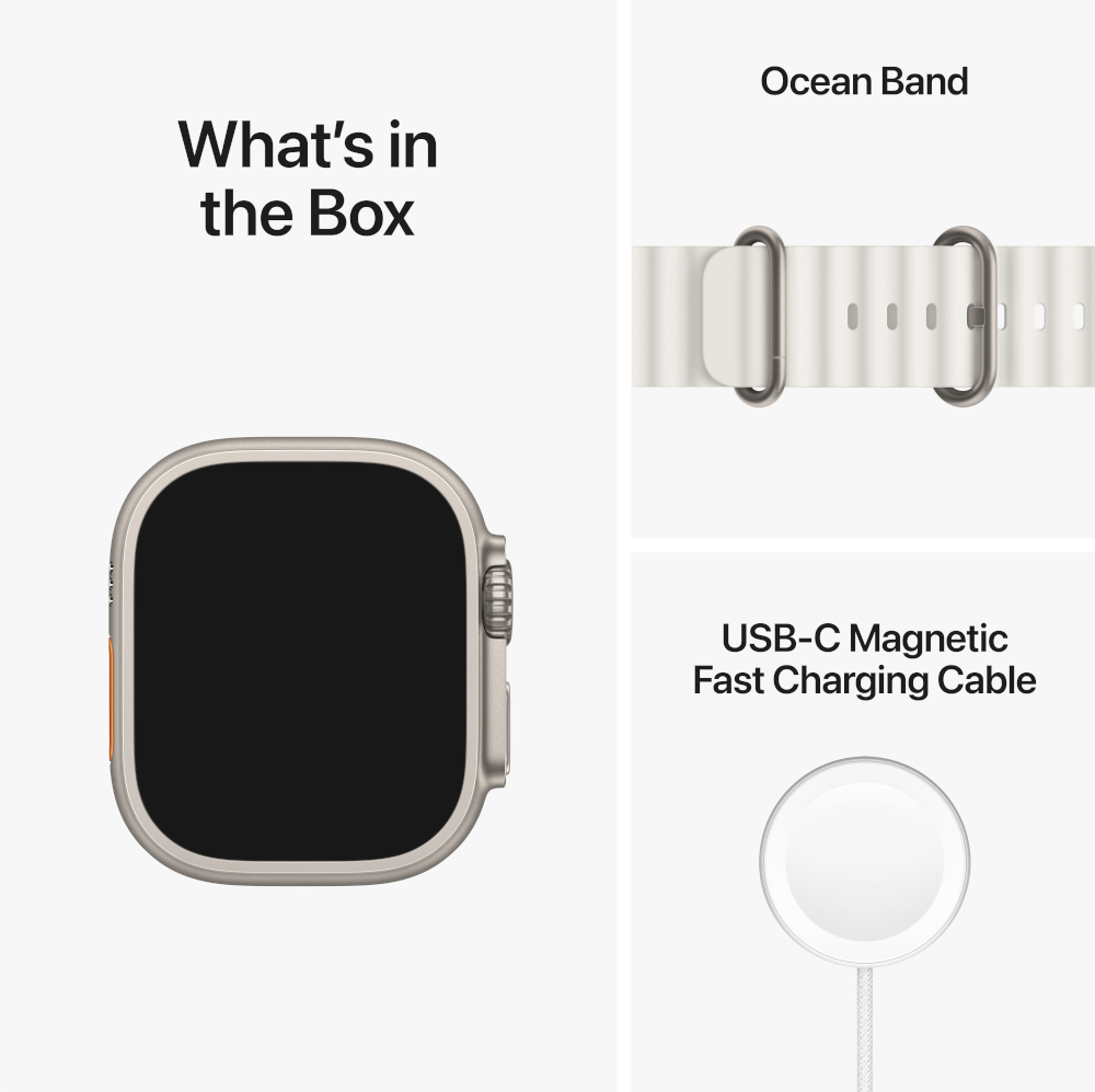 APPLE Watch Ultra GPS + Cellular 49 mm Boîtier en titane, Bracelet Océan Blanc (MNHF3NF/A)