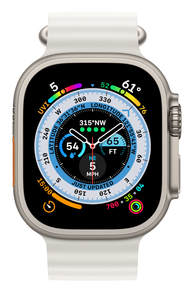 APPLE Watch Ultra GPS + Cellular 49 mm Boîtier en titane, Bracelet Océan Blanc (MNHF3NF/A)