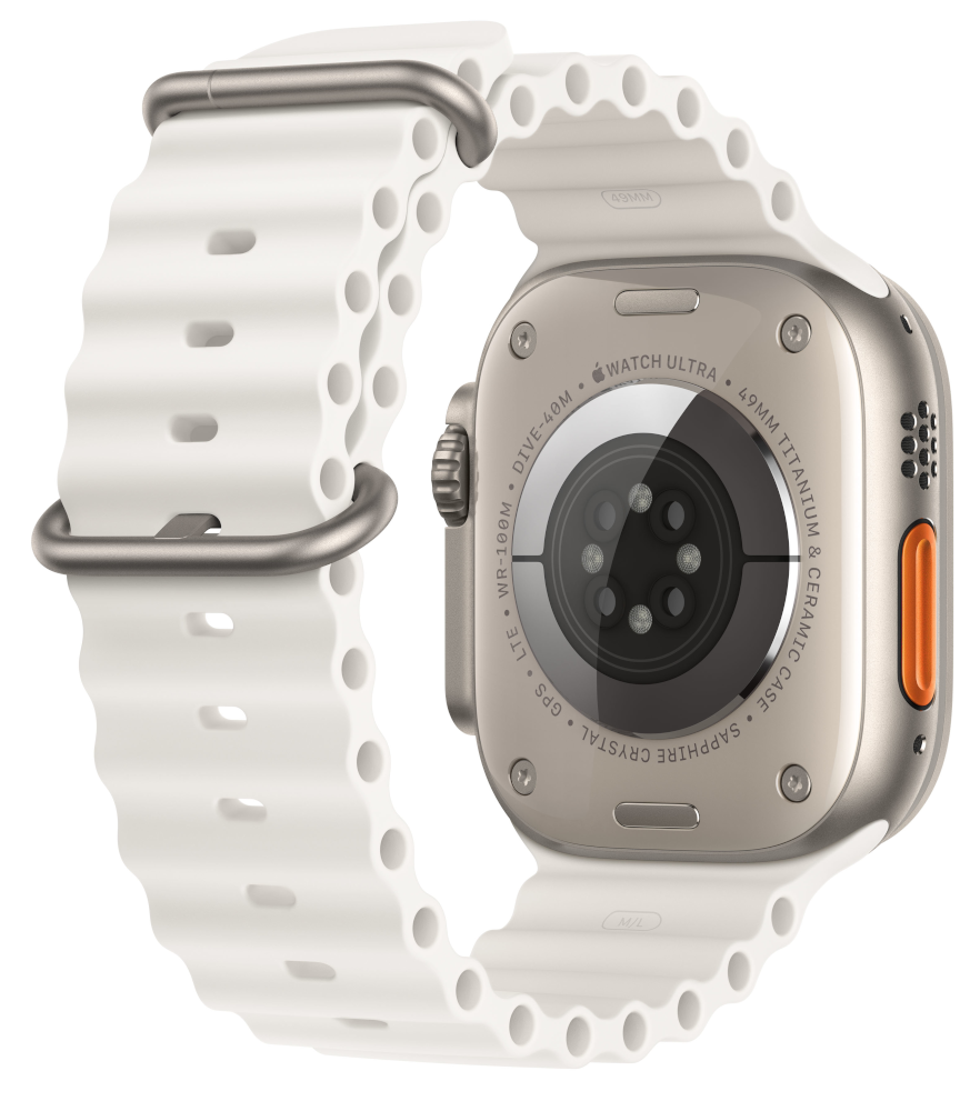 APPLE Watch Ultra GPS + Cellular 49 mm Boîtier en titane, Bracelet Océan Blanc (MNHF3NF/A)