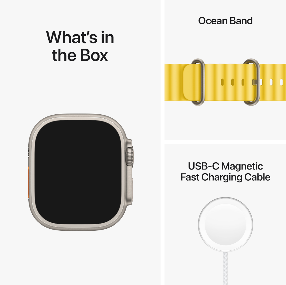 APPLE Watch Ultra GPS + Cellular 49 mm Boîtier en titane, Bracelet Océan Jaune (MNHG3NF/A)