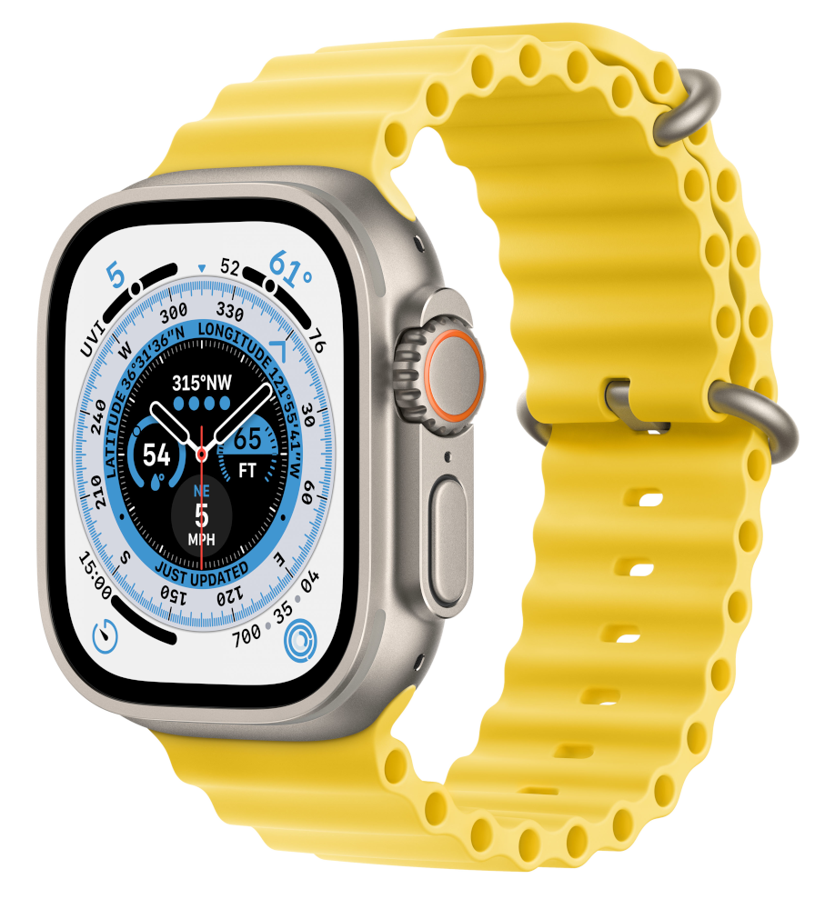 APPLE Watch Ultra GPS + Cellular 49 mm Boîtier en titane, Bracelet Océan Jaune (MNHG3NF/A)