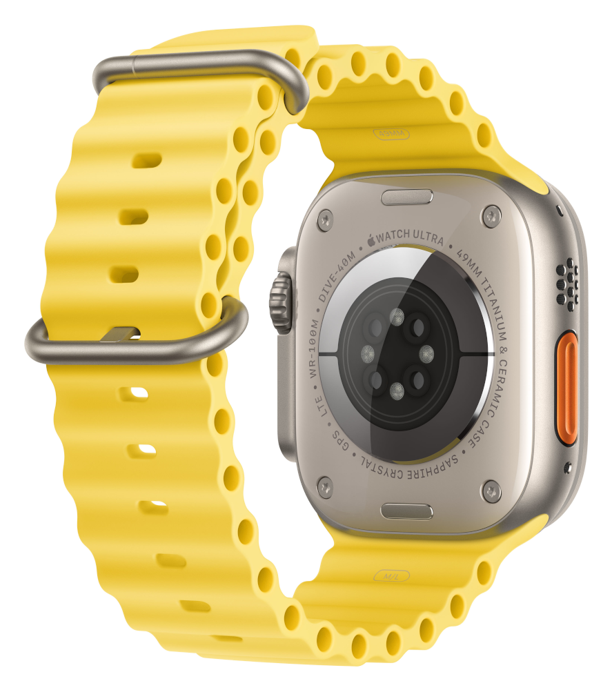 APPLE Watch Ultra GPS + Cellular 49 mm Boîtier en titane, Bracelet Océan Jaune (MNHG3NF/A)