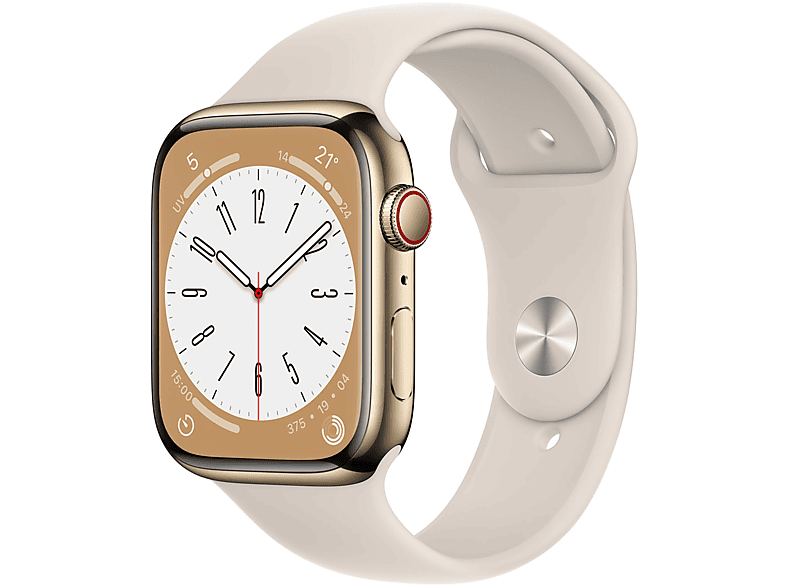 Apple Watch Series 8 GPS + Cellular 45mm Cassa in acciaio inossidabile color oro con Cinturino Sport Galassia - Regular Smartwatch