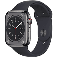 APPLE Watch Series 8 GPS + Cellular 45mm Cassa in acciaio inossidabile color grafite con Cinturino Sport Mezzanotte - regular
