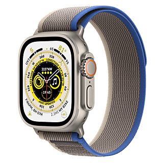 APPLE Watch Ultra GPS + Cellular 49 mm Kast van titanium, Blauw/Grijs Trail-bandje M/L (MQFV3NF/A)