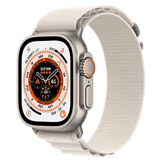 APPLE Watch Ultra GPS + Cellular 49 mm Kast van titanium, Sterrenlicht Alpine-bandje S (MQFQ3NF/A)