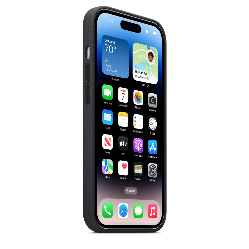 Ein iPhone mit schwarzem Gehäuse, das den Startbildschirm mit verschiedenen Apps zeigt.