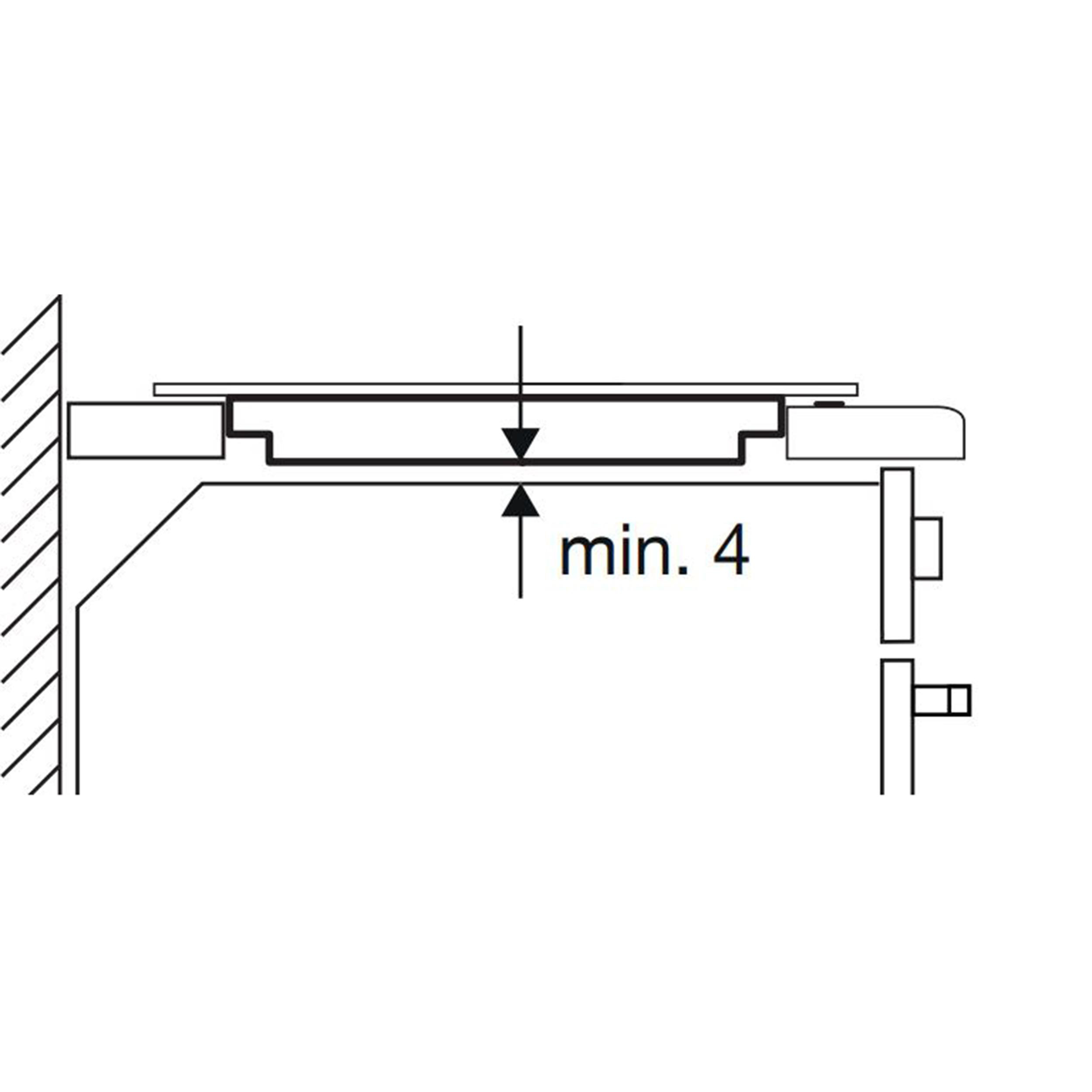 Diagramm mit Installation. Pfeil zeigt nach unten, min. 4 ist geschrieben.