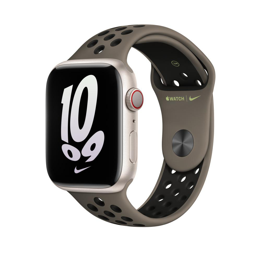 APPLE 45 mm Nike Sportarmband, Ersatzarmband, Olive Grey/Schwarz
