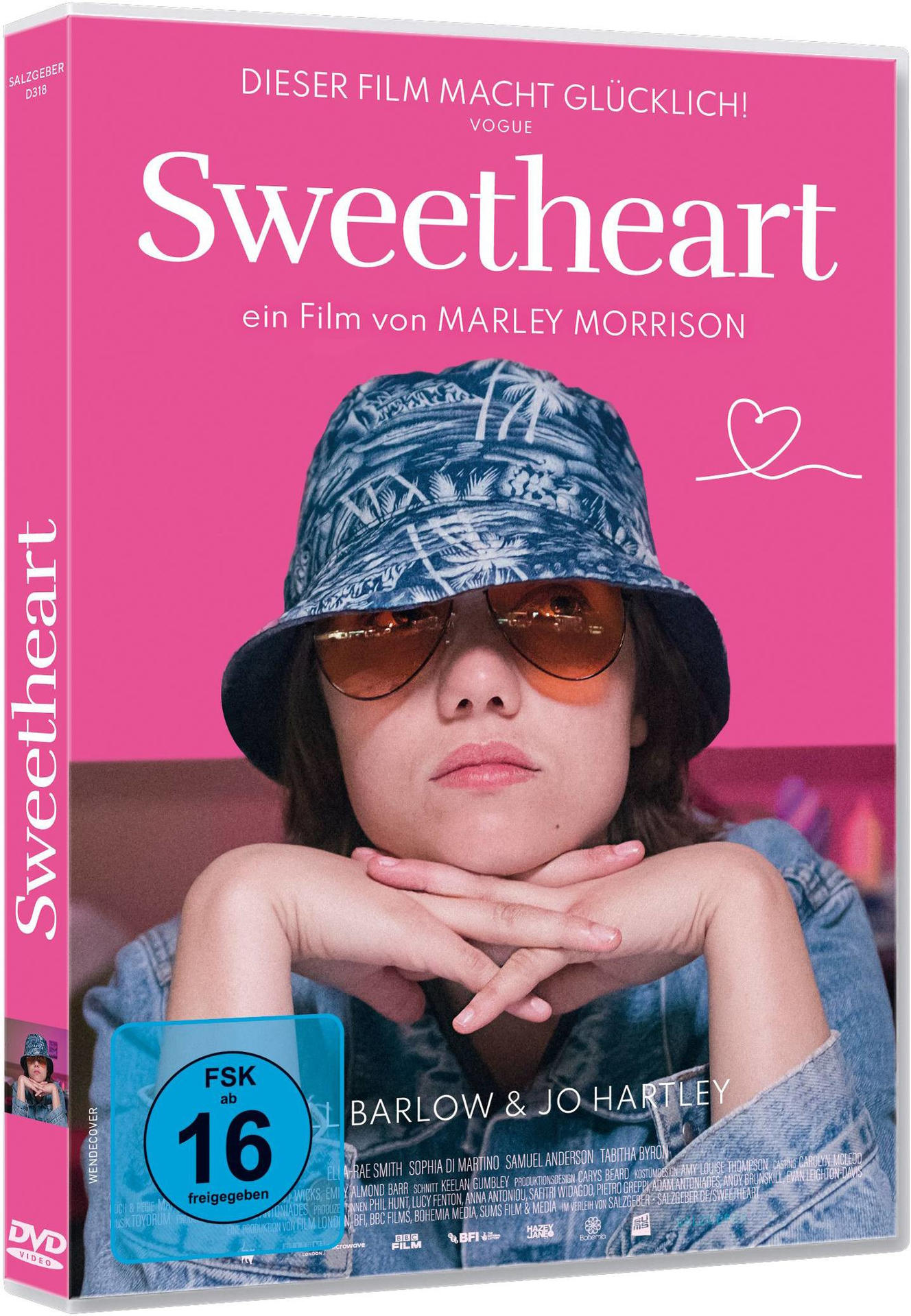 Sweetheart DVD-Cover, rosa Hintergrund, Frau mit Hut und Sonnenbrille.