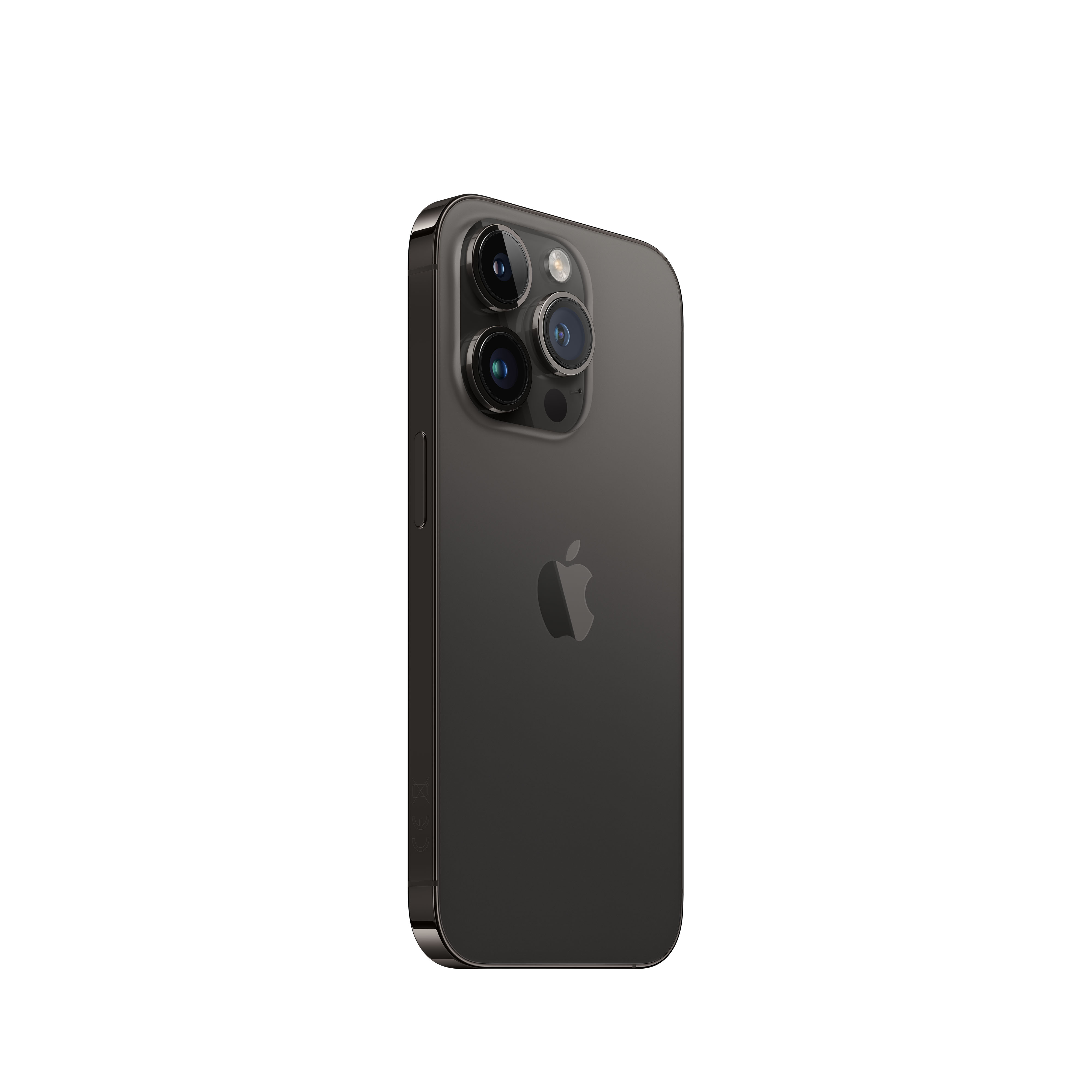 Schwarzes iPhone mit Dreifachkamera, Rückansicht.